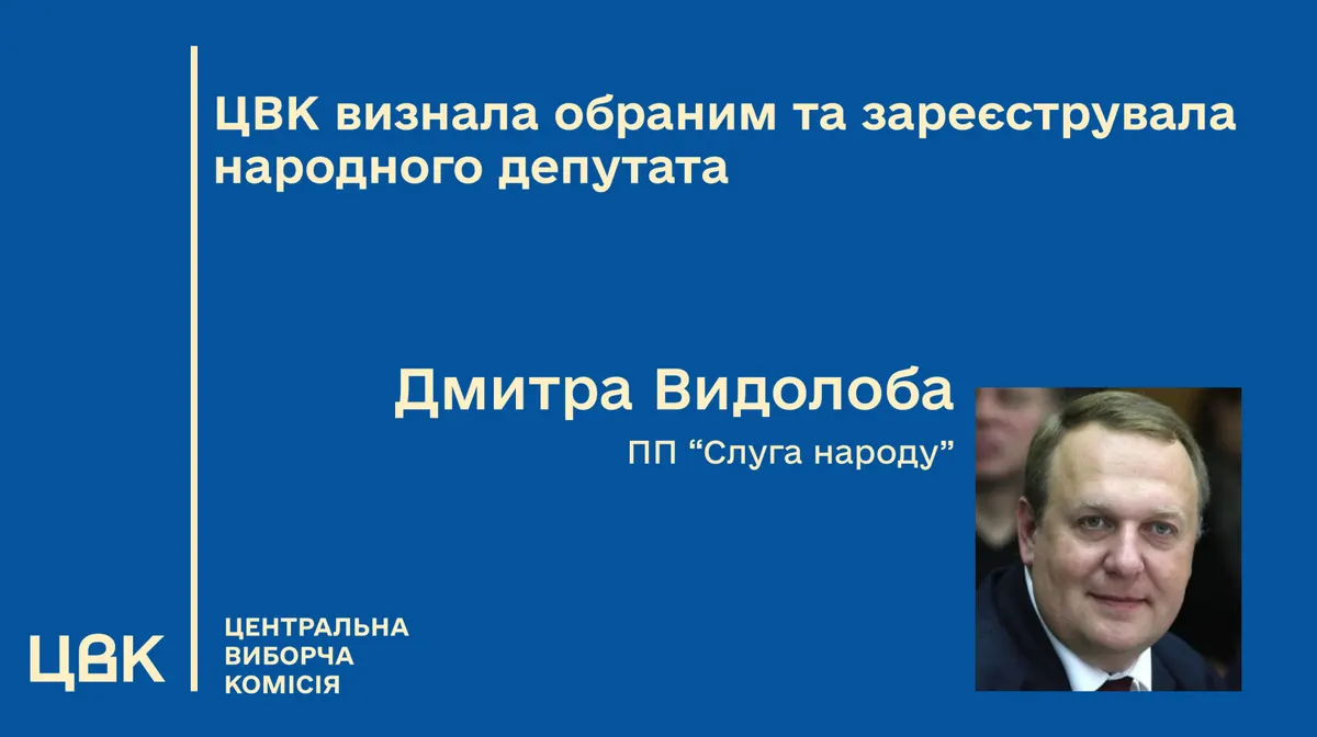 ЦВК визнала Дмитра Видолоба обраним народним депутатом