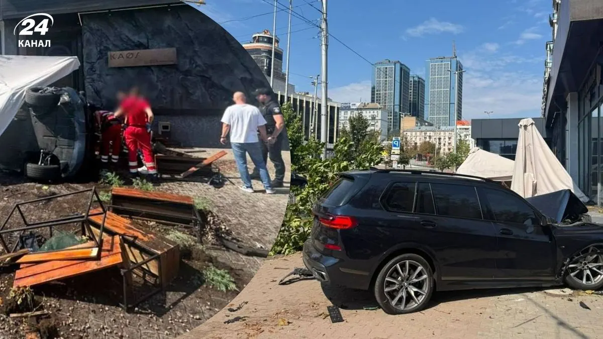 У Києві BMW вилетіла на терасу ресторану: постраждав водій